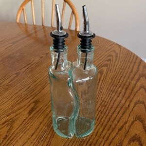 Vintage Vetreria Etrusca WAVY ART DECO Oil & Vinegar Cruet Glass Bottles